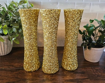 Sparkly Gold Chunky Glitter Bud Vases, Wedding Decor,  Party Decor, Home Decor, Centerpieces