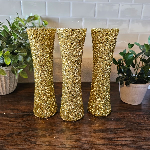 Sparkly Gold Chunky Glitter Bud Vases, Wedding Decor,  Party Decor, Home Decor, Centerpieces