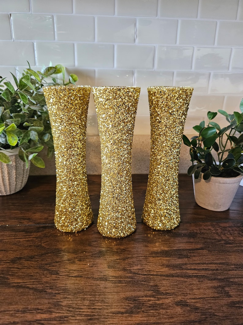 Sparkly Gold Chunky Glitter Bud Vases, Wedding Decor, Party Decor, Home Decor, Centerpieces image 1
