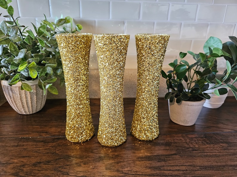 Sparkly Gold Chunky Glitter Bud Vases, Wedding Decor, Party Decor, Home Decor, Centerpieces image 9