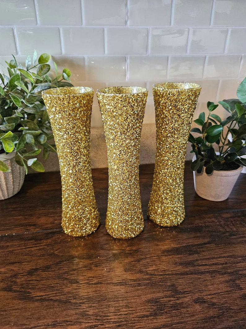 Sparkly Gold Chunky Glitter Bud Vases, Wedding Decor, Party Decor, Home Decor, Centerpieces image 7
