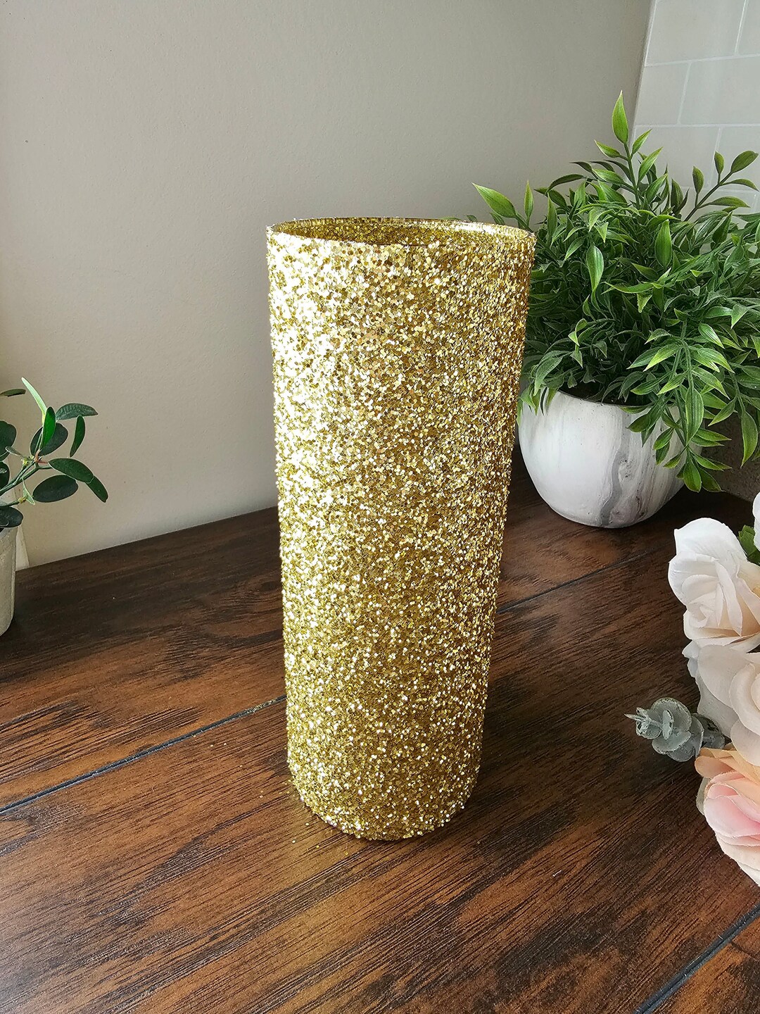 Set of 5 Sparkly Chunky Gold Glitter Vases, Weddings, Birthdays, Party