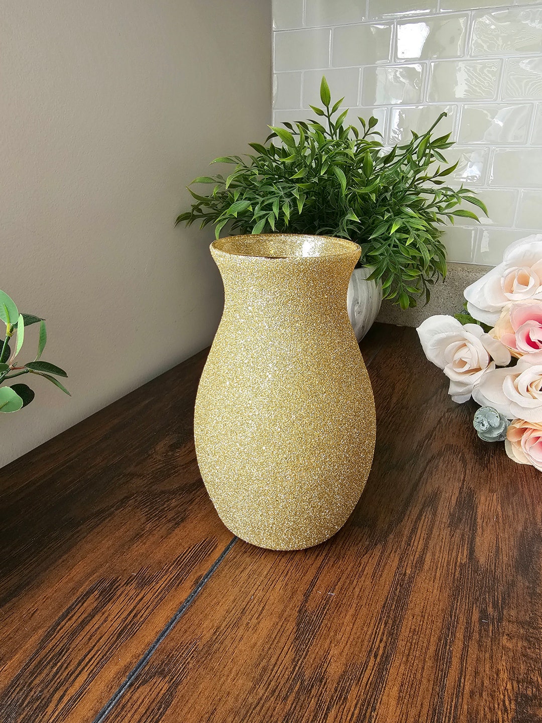 Set of 5 Sparkly Gold Glitter Vases 7, Weddings, Birthdays, Party Decor