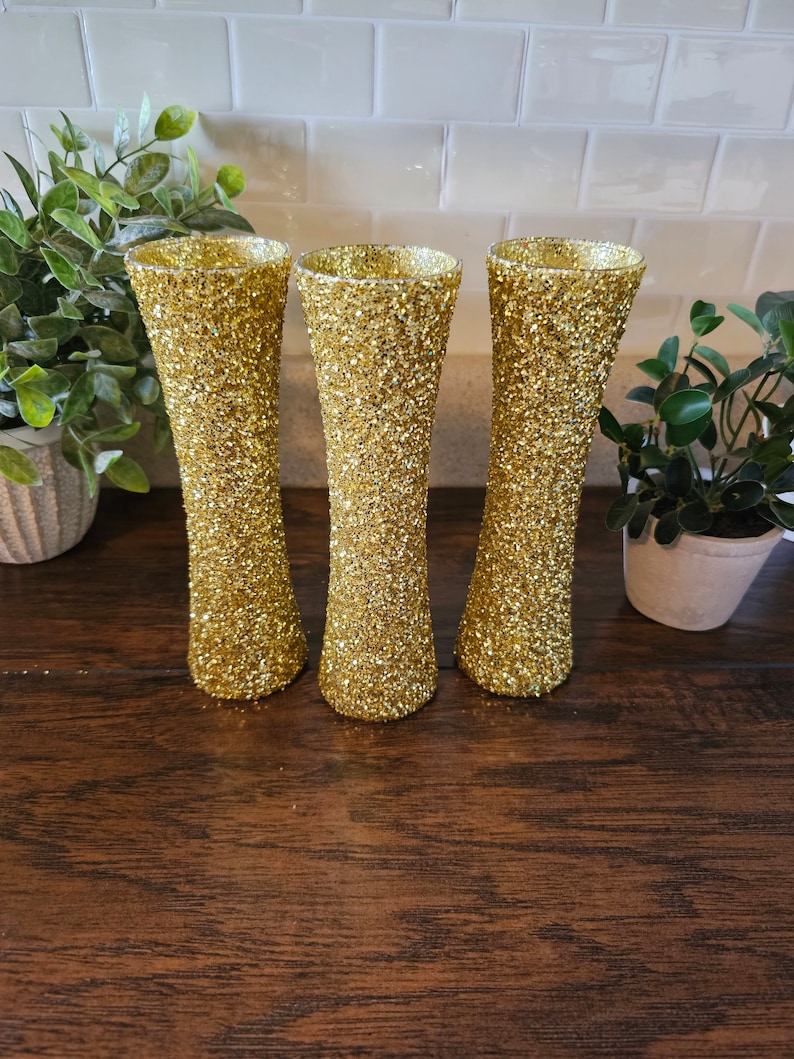 Sparkly Gold Chunky Glitter Bud Vases, Wedding Decor, Party Decor, Home Decor, Centerpieces image 2