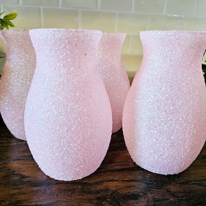 Set of 5 Sparkly Light Pink Chunky Glitter Vases 7&quot;, Wedding Decor, Bridal Shower, Baby Shower, Birthday Party, Centerpieces, Table Decor