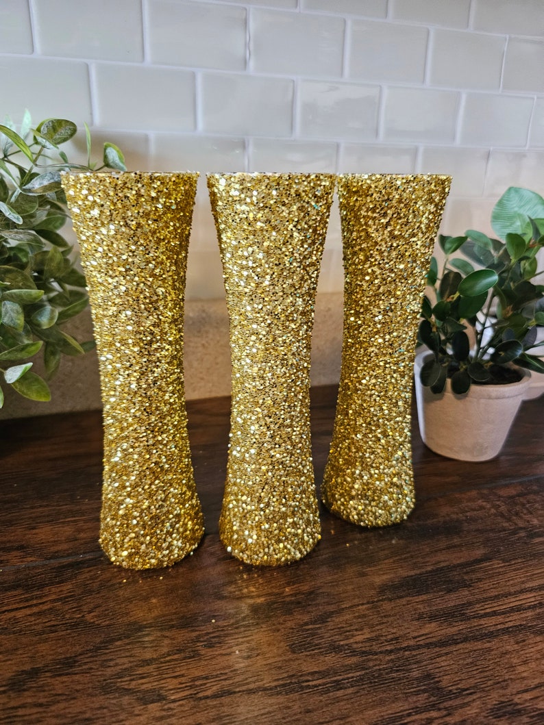 Sparkly Gold Chunky Glitter Bud Vases, Wedding Decor, Party Decor, Home Decor, Centerpieces image 3