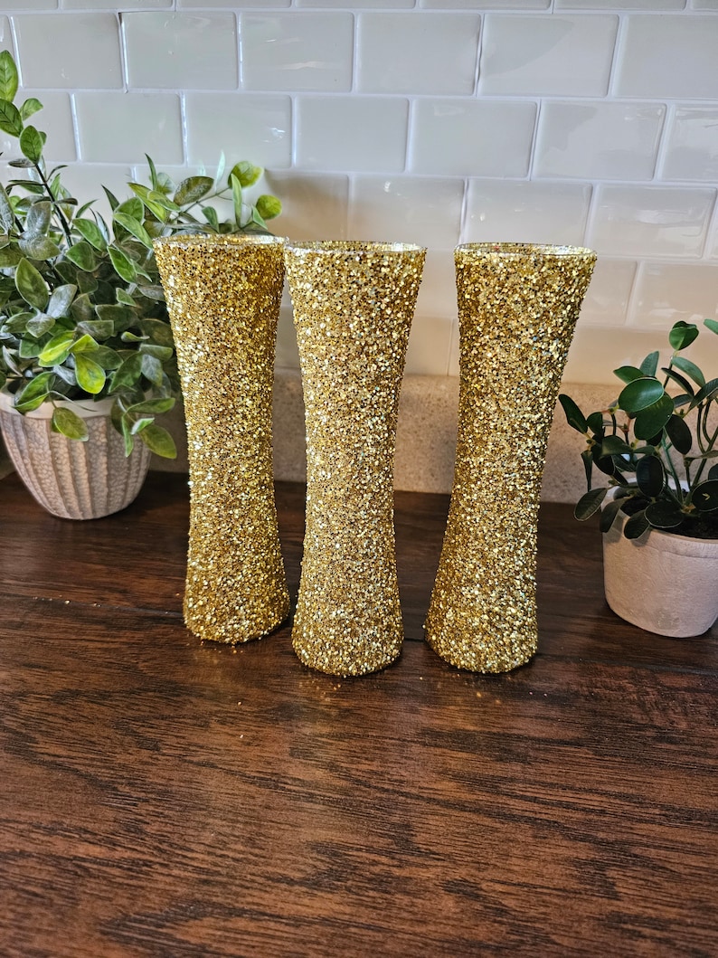 Sparkly Gold Chunky Glitter Bud Vases, Wedding Decor, Party Decor, Home Decor, Centerpieces image 6