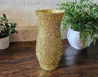 Set of 5 Sparkly Gold Chunky Glitter Vases 8.5", Weddings, Birthdays, Party Decor, Anniversary, Dinner, Home Decor, NYE New Years Party