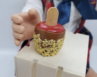 Its a Halloween, fair, & Fall favorite. Caramel apple with nuts made for 15" - 18" doll food play 3:1 scale miniature doll food elf, AG, BJD