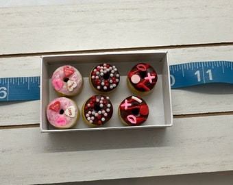 Valentine themed sprinkled donuts  Box of half dozen in 15 - 18" doll play 3:1 scale. Miniature doll food Mini food for AG dolls, BJD, Elf