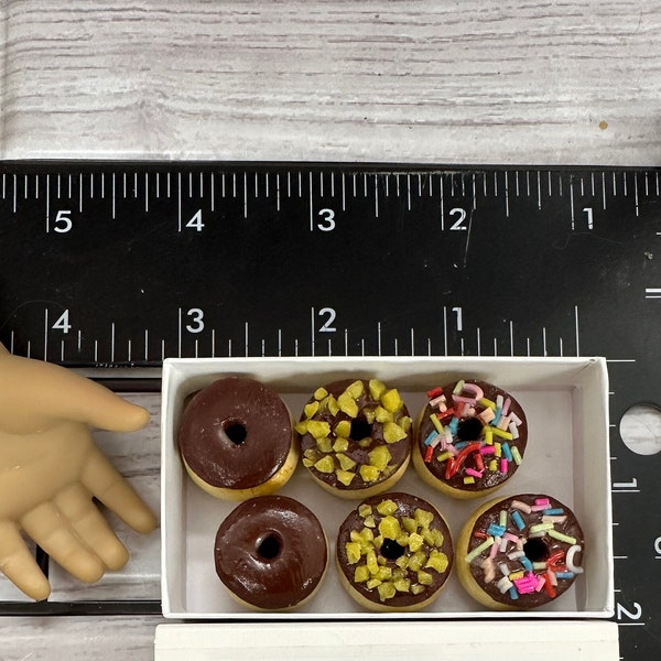 Everyone loves Donuts Especially mini traditional donuts made for 15 - 18" doll play in 3:1 scale  6 miniature chocolate sprinkled doll food