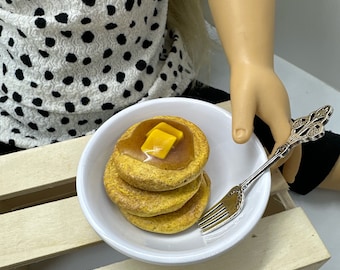 Miniature Pancake Stack for 18" Dolls with deluxe plate – mini Doll Food, AG, Play food Accessory