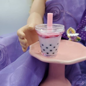 2" BoBa Bubble Strawberry Sweet tea Made for 15"- 18" doll play in 3:1 scale miniature doll food mini drink for doll AG, elf, doll fake food