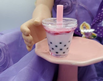 2" BoBa Bubble Strawberry Sweet tea Made for 15"- 18" doll play in 3:1 scale miniature doll food mini drink for doll AG, elf, doll fake food