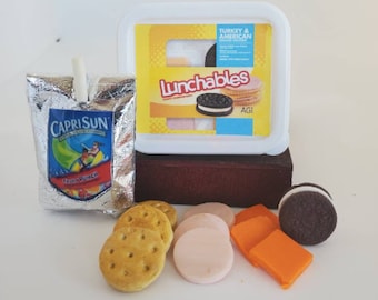 This AG lunchable with capri is the perfect doll lunch made in 3:1 scale for 15 - 18" dolls. miniature doll food mini play scale AG elf, BJD