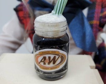 1.5" Mug of Frothy cold Root Beer doll drink for 15"-18" doll food play and in 3:1 scale miniature mini doll food for dolls elf, BJD, AG