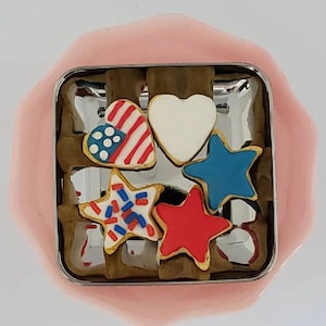 Plate of 5 patriotic 4th of July cookies made in 15 - 18&quot; 3:1 doll scale perfect for AG, elf, BJD mini doll food Miniature mini cookies
