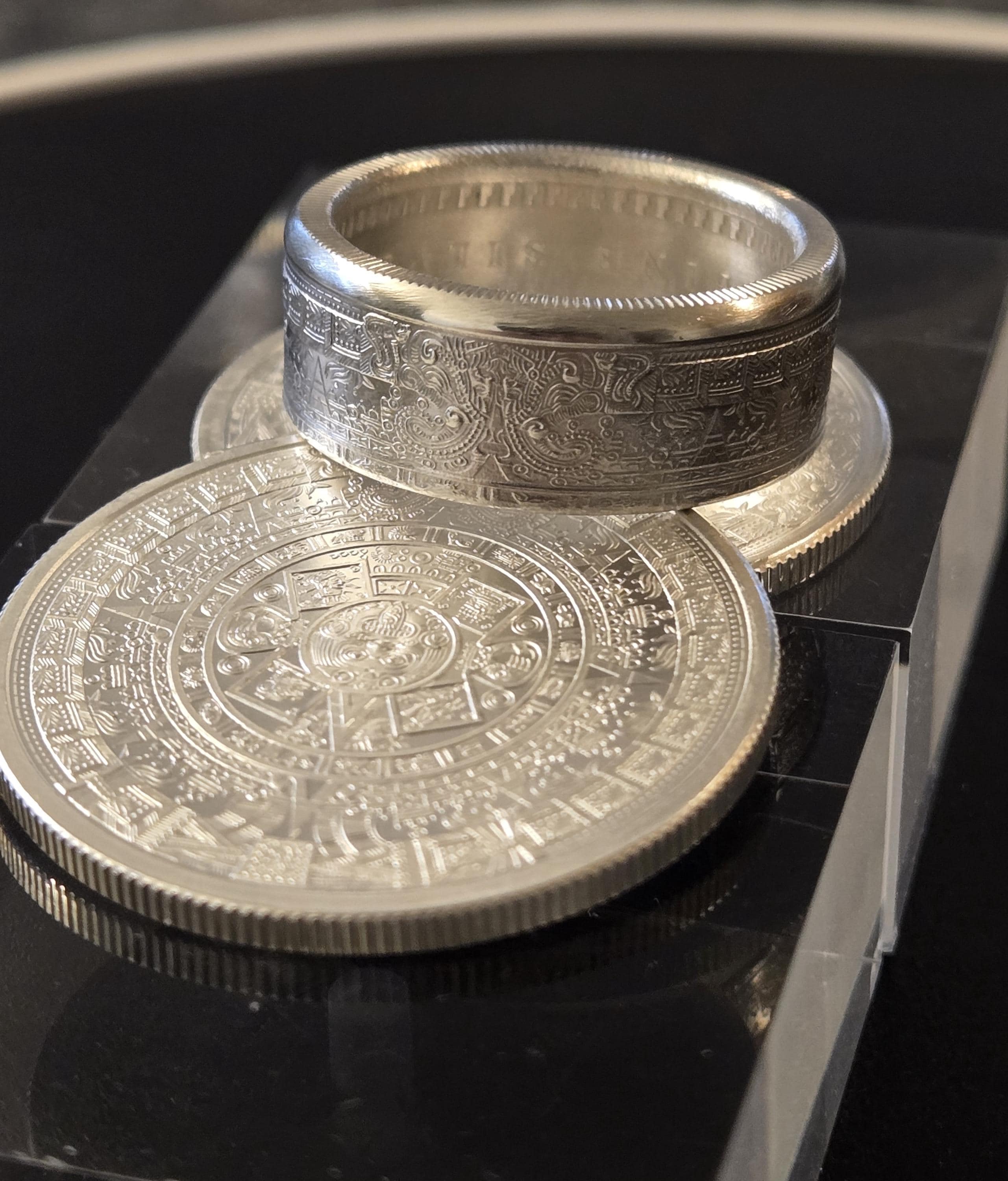 Aztec Calendar Coin Ring .999 Pure Silver Handmade Artisan His Hers ...