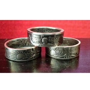 Handgjord Walking Liberty-ring i 90 % silver med mynt (storlek 9-13, årtal 1940-1947)