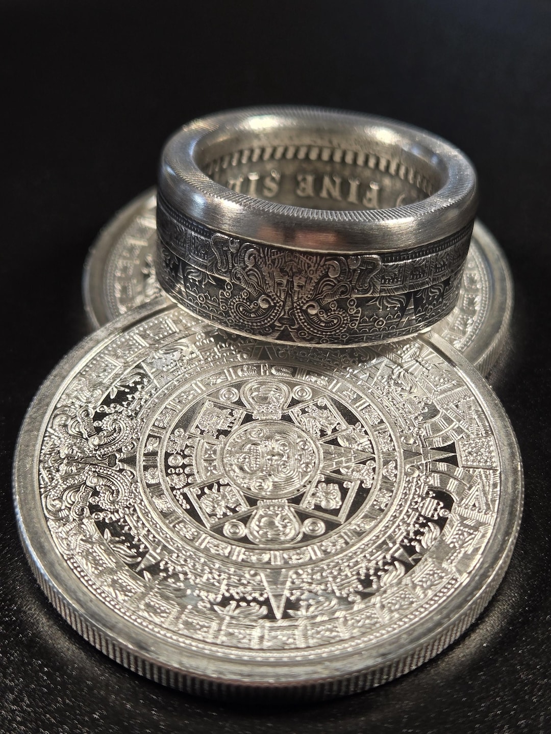 Aztec Calendar Coin Ring, .999 Pure Silver, Handmade Artisan - Etsy