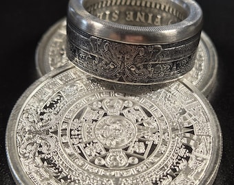 Aztekisk kalendermyntring, .999 rent silver, handgjord hantverkare
