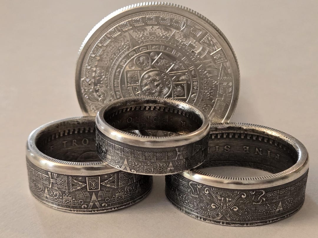 Aztec Calendar Coin Ring .999 Pure Silver Handmade Artisan Stars and ...