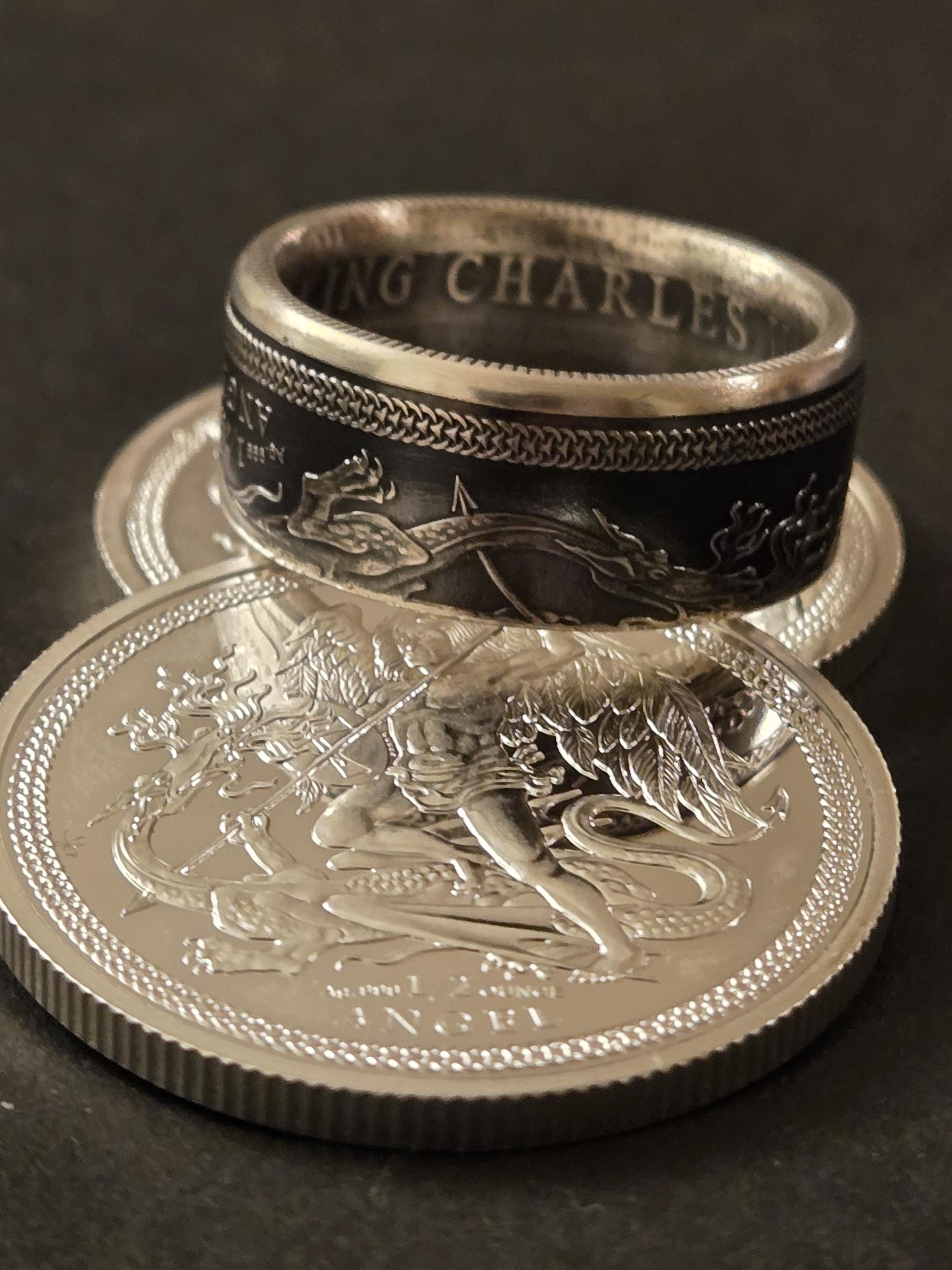 RARE Handmade Isle of Man Angel Coin Ring .999 Pure Silver Artisan ...