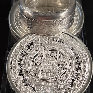 Size 8-14 Aztec Coin Ring Azteca Mayan Calender .999 Pure Silver Handmade Artisan 2024 1 Ounce Coin Birthday Christmas Wedding Anniversary