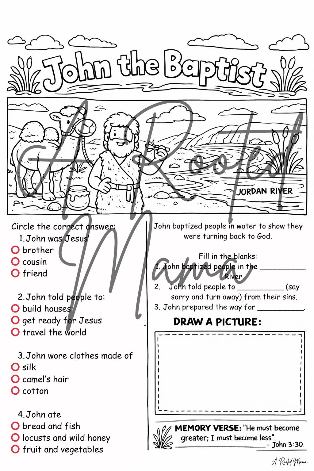 John the Baptist Bible Worksheet – Printable Christian Activity for ...