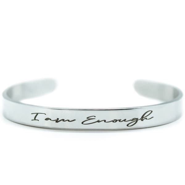 I am Enough Bracelet, Inspirational Cuff, Gift For Her, Bracelet, Motivational Bracelet, Sentimental Gift, Engraved Bracelet, Christmas Gift