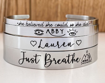 Personalized Bracelet, Custom Bracelet, Inspirational Gift, Engraved Cuff, Bridesmaid Bracelets, Stacking Bracelets, Gift For Her, Jewelry