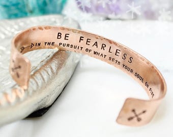 Motivational Cuff - Inspirational Jewelry - Fearless Bracelet - Graduation Gift - Inspirational Bracelet - Copper Bracelet - Hidden Message