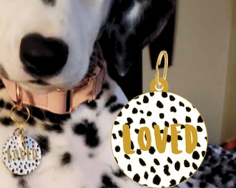 Black White Loved Dog Tag Personalized Minimal Modern Simple Engraved Pet ID