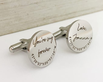 Personalized Coordinates Cufflinks, Men’s Cuff Links, Men’s Gift, Anniversary Gift, Husband, Father Of The Bride Cufflinks, Fathers Day Gift