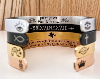 Personalized Cuff Bracelet, Engraved Stainless Steel, Custom Name Bracelet