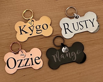 Custom Engraved Dog Bone Tag, Stainless Steel Pet ID
