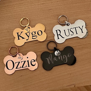 Dog Bone Dog Tag, Custom Engraved Pet Tag, Pet ID Tag, Personalized Dog Tag, Metal Pet ID Tag, Dog Collar Name ID, Handmade, Fast Shipping