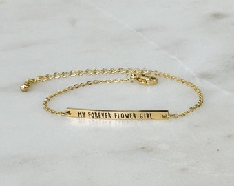 Personalized Flower Girl Bracelet, Engraved Name Bar, Stainless Steel