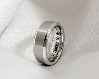 Tungsten Silver Men's Wedding Band, Personalized Ring