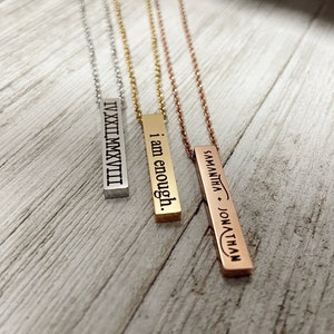 Custom Vertical Bar Necklace, Silver, Gold, Rose Gold, Engraved Nameplate Necklace, Name Necklace, Inspirational Gift for Her, Birthday Gift