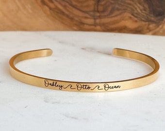 Personalized Name Bracelet, Gold Cuff Bracelet, Custom Name Cuff, Gift For Mom, Mom Gift, Dainty Bracelet, Skinny Personalized Stacking Cuff