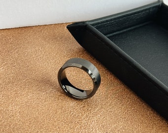 Gunmetal Tungsten Wedding Band, Engraved Wedding Ring, Promise Ring, Mens Engagement Ring, Brushed Black Wedding Band, Personalized Ring