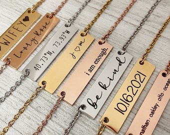 Personalized Gold Bar Necklace, Custom Name Bar Necklace, Date Bar Necklace, Silver Bar Necklace, Name Necklace, Bar Necklace, Gift for Her