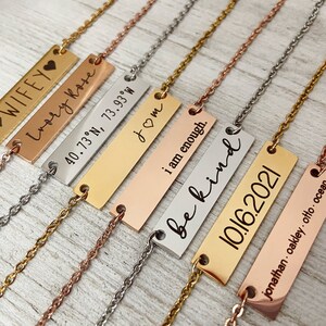 Personalized Gold Bar Necklace, Custom Name Bar Necklace, Date Bar Necklace, Silver Bar Necklace, Name Necklace, Bar Necklace, Gift for Her