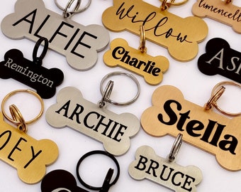 Personalized Dog Bone Pet ID Tag, Engraved Stainless Steel