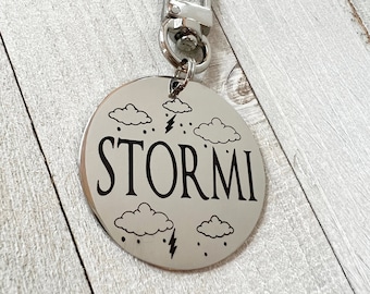 Extra Large Dog Tag, Storm Tag, Lightening and Stars Dog Tag, Custom Pet ID Tag, Silver Dog Tag, Gold, Rose Gold, Personalized Pet ID Tags