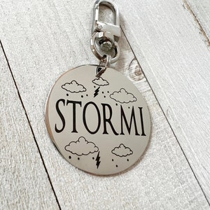 Extra Large Dog Tag, Storm Tag, Lightening and Stars Dog Tag, Custom Pet ID Tag, Silver Dog Tag, Gold, Rose Gold, Personalized Pet ID Tags