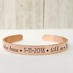 Personalized Birth Stat Bracelet, Custom Name Cuff Bracelet, New Mom Gift, Gift For Her, Women’s Gift, Engraved Bracelet, Grandma Gift