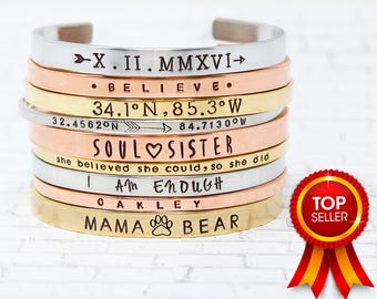 Personalized Gold Band Cuff Bracelet Personalized Bracelet Bangle Stacking Bracelets Customized Cuff Hand Stamped Bracelet Cuffs Gift Mama
