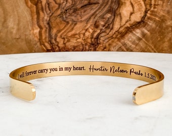 Custom Memorial Cuff Bracelet, Stainless Steel Remembrance Jewelry